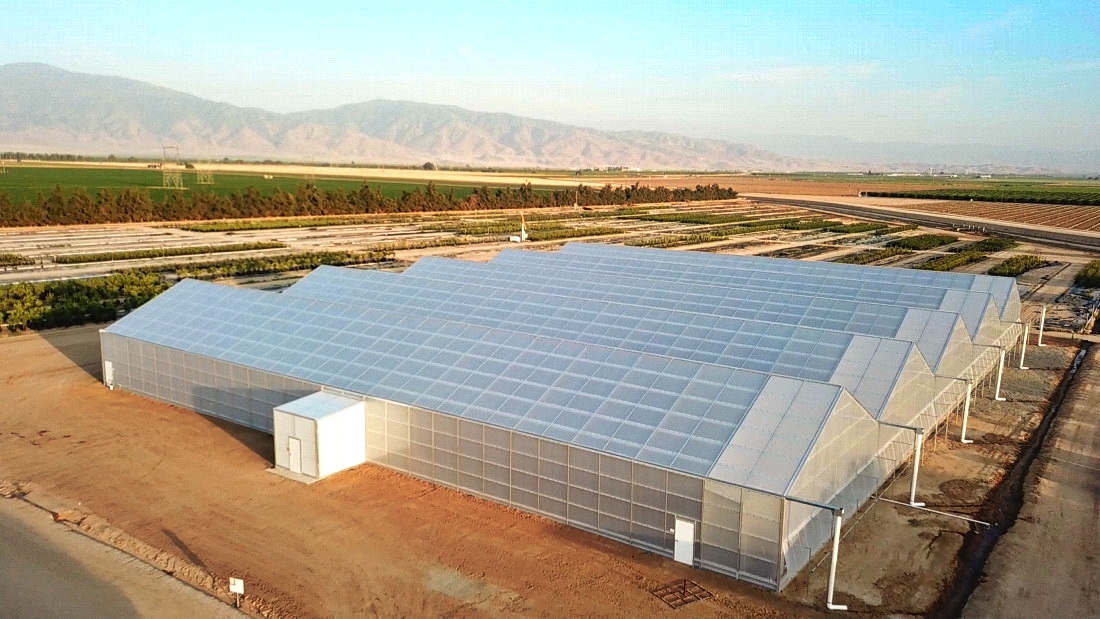 Drone shot of the new range of Agra Tech Solar Light greenhouses